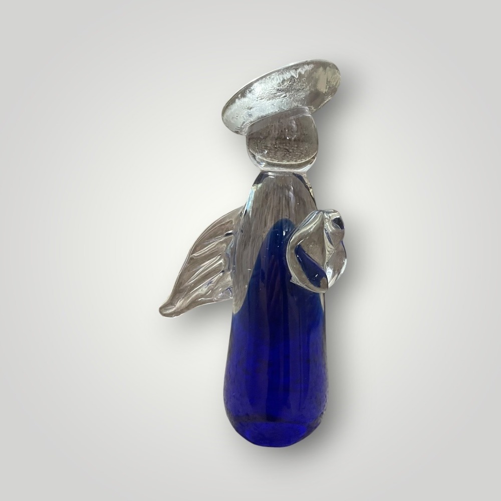 Art‎ Glass Praying Angel Figurine Murano Style Cobalt Blue Hand Blown Vintage